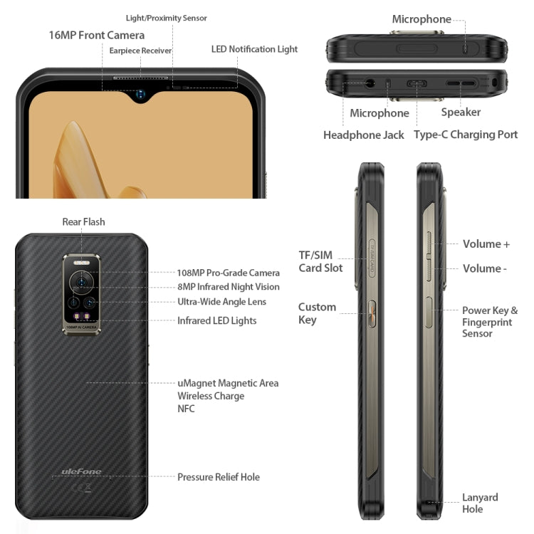 Ulefone Armor 17 Pro Teléfono Rugged 108MP 5380mAh 8GB 256GB IP68 (Used)