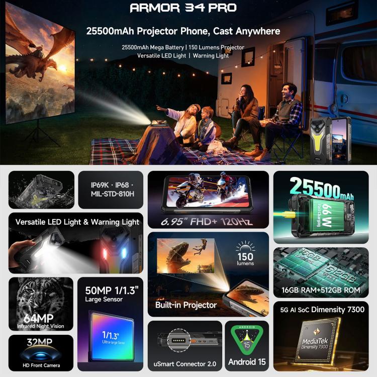 Ulefone Armor 34 Pro Rugged Phone 16GB+512GB Night Vision 5G by Ulefone