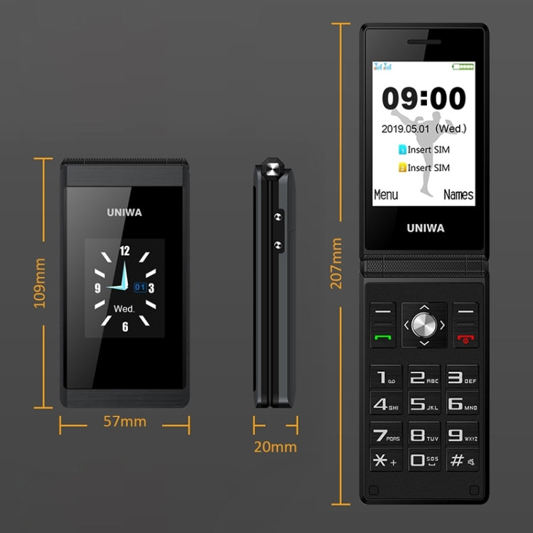 UNIWA X28 Dual-screen Flip Teléfono Clásico Doble Pantalla GSM