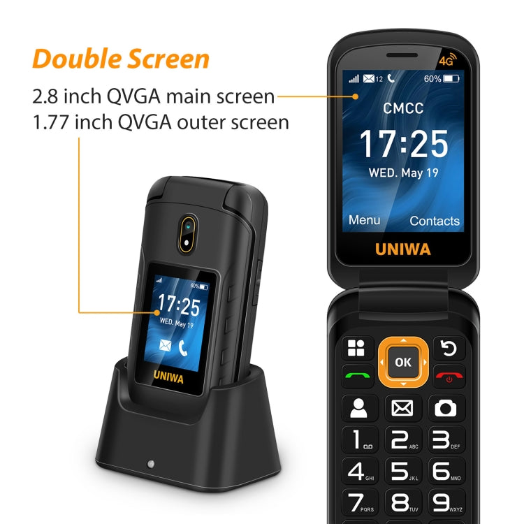 Unisoc T107 Teléfono Doble Pantalla 4G Con Base De Carga by UNIWA