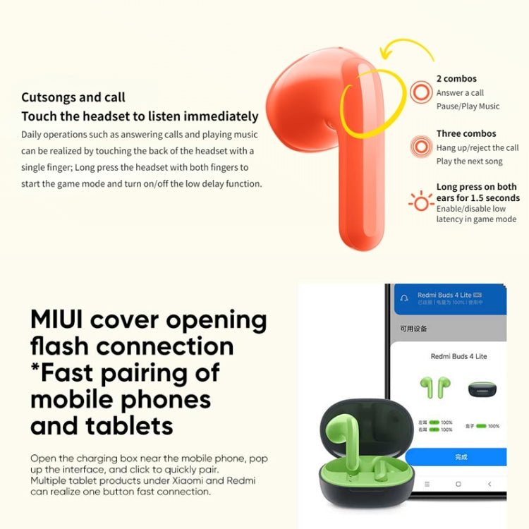 Original Xiaomi Redmi Buds 4 Lite TWS Bluetooth 5.3 Call Noise Reduction Earphone, Redmi Buds 4 Lite Black, Redmi Buds 4 Lite Orange, Redmi Buds 4 Lite Green, Redmi Buds 4 Lite