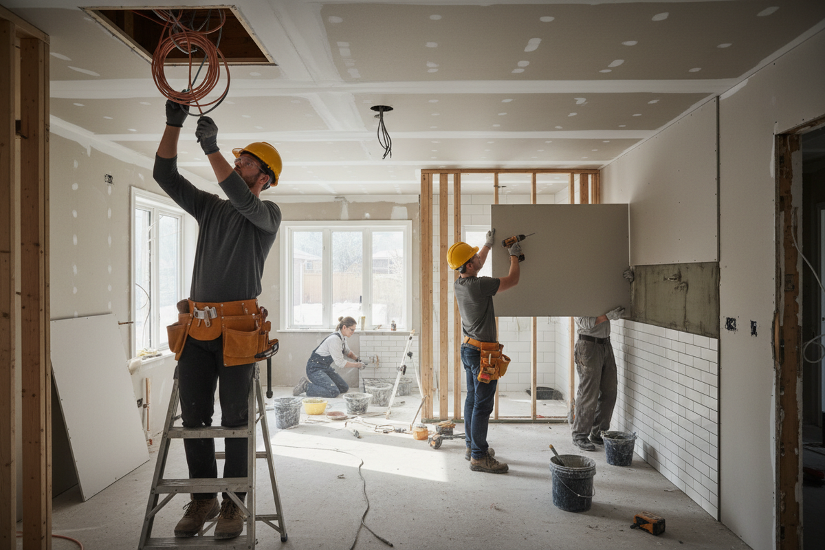 Full remodeling crew working on a complete home renovation